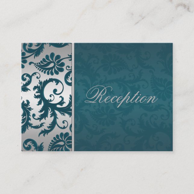 Silver and Teal Damask II Enclosure Card (Front)