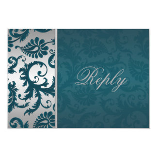 Silver and Teal Damask II Reply Card