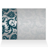 Silver and Teal Damask II Table Number Card (Inside Horizontal (Top))