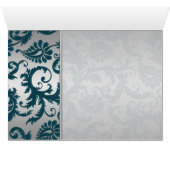 Silver and Teal Damask II Table Number Card (Inside Horizontal (Bottom))