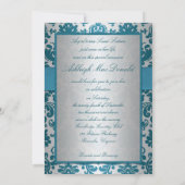 Silver and Teal Damask Sweet Sixteen Invitation (Back)