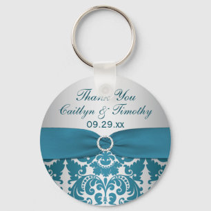 Silver and Teal Damask Wedding Favor Keychain