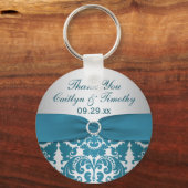 Silver and Teal Damask Wedding Favor Keychain (Front)
