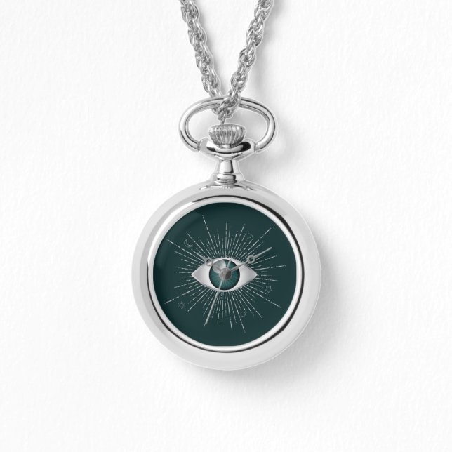 Silver and Teal Green Mystic Evil Eye Nazar Mati Watch (Front)