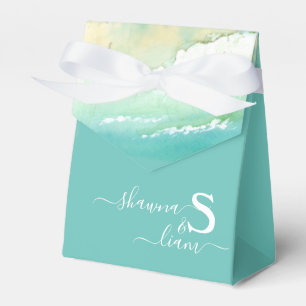 Silver and Teal Monogram Aqua Blue Ocean Favor Boxes