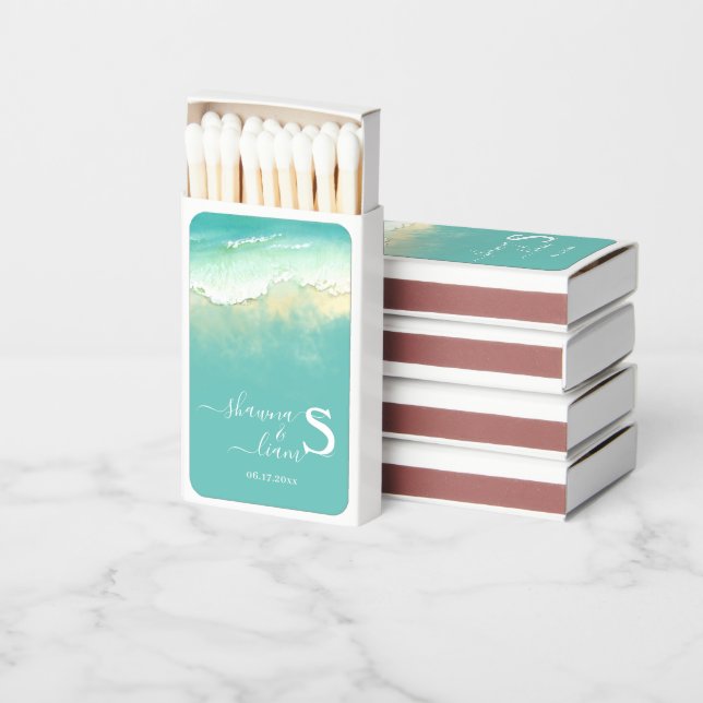 Silver and Teal Monogram Aqua Blue Ocean Matchboxes (Stacked)