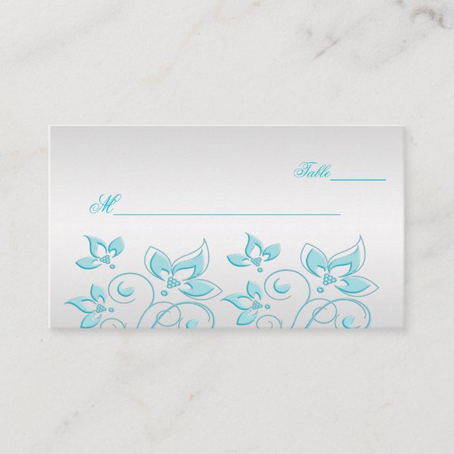 Silver and Turquoise Floral Placecards (Front)