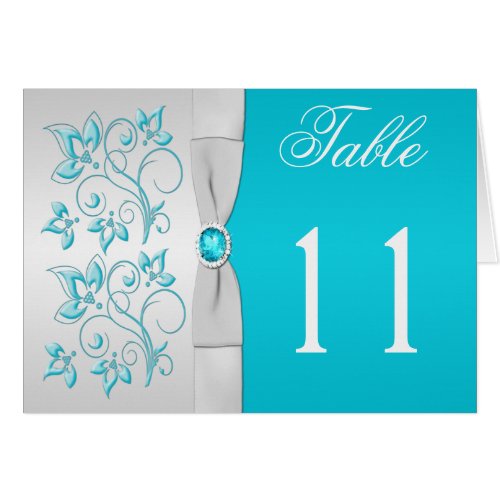 Silver and Turquoise Floral Table Number Card