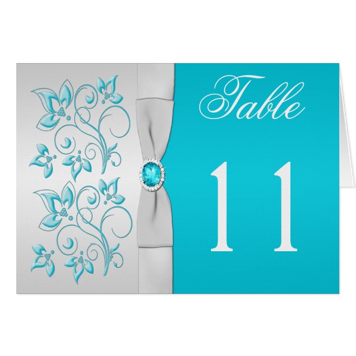 Silver and Turquoise Floral Table Number Card Greeting Card