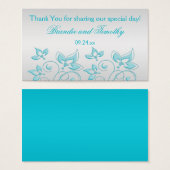 Silver and Turquoise Floral Wedding Favor Tag (Front & Back)