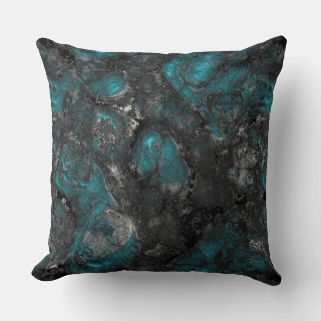 Silver and Turquoise Stone Abstract Throw Pillow (Front)