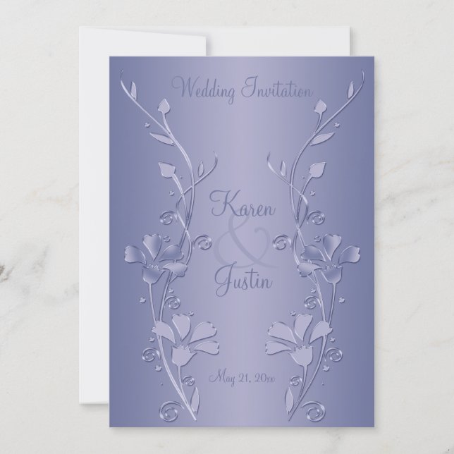 Silver and Violet Floral Wedding Invitation (Front)