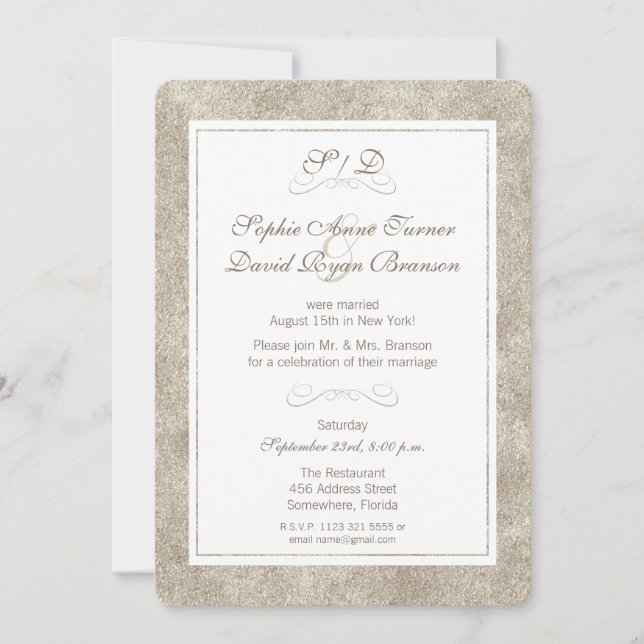 Silver and White Border Wedding Evening Reception Invitation (Front)