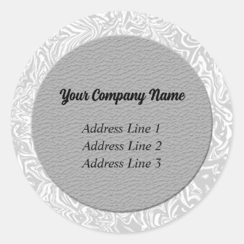 Silver  And White Business Address Lables Classic Round Sticker by PersonalExpressions at Zazzle