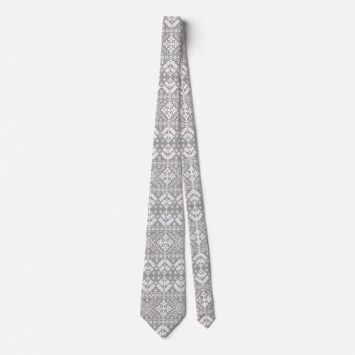 Silver and White Christmas Fair Isle Pattern Neck Tie