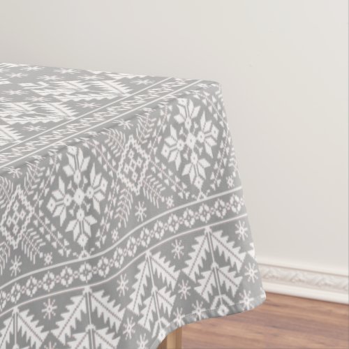 Silver and White Christmas Fair Isle Pattern Tablecloth