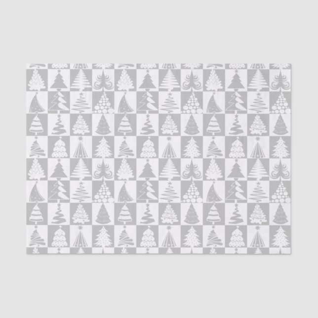 Silver And White Christmas Tree Holiday Pattern Tissue Paper (Front)