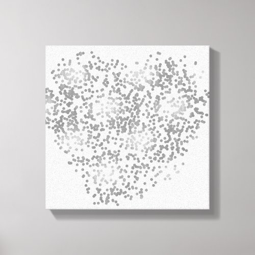 Silver and White Confetti Heart Canvas Print