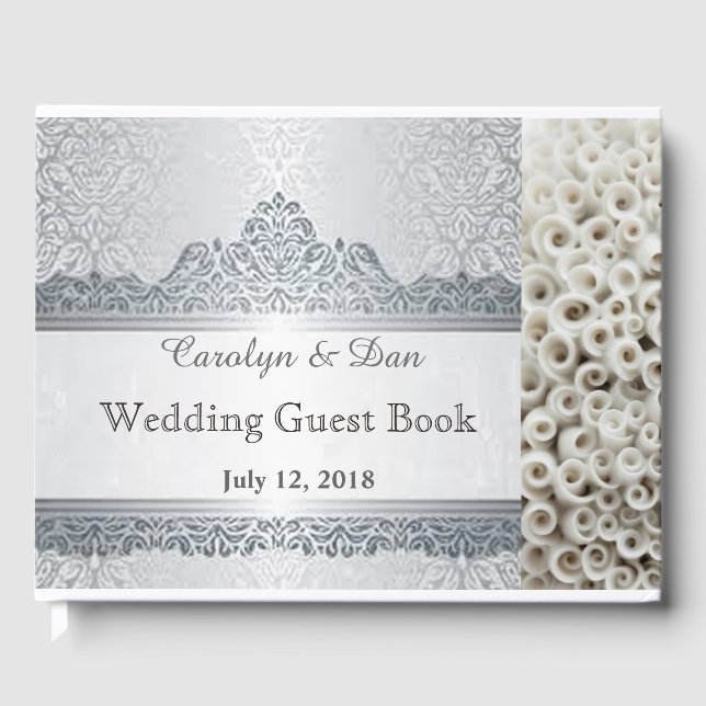 Silver and white customizable wedding guest book (Front)