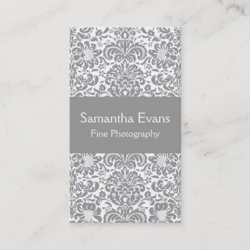 Silver and White Damask Business Card