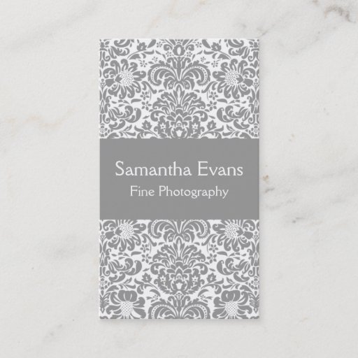 Customizable Silver and White Damask Business Card