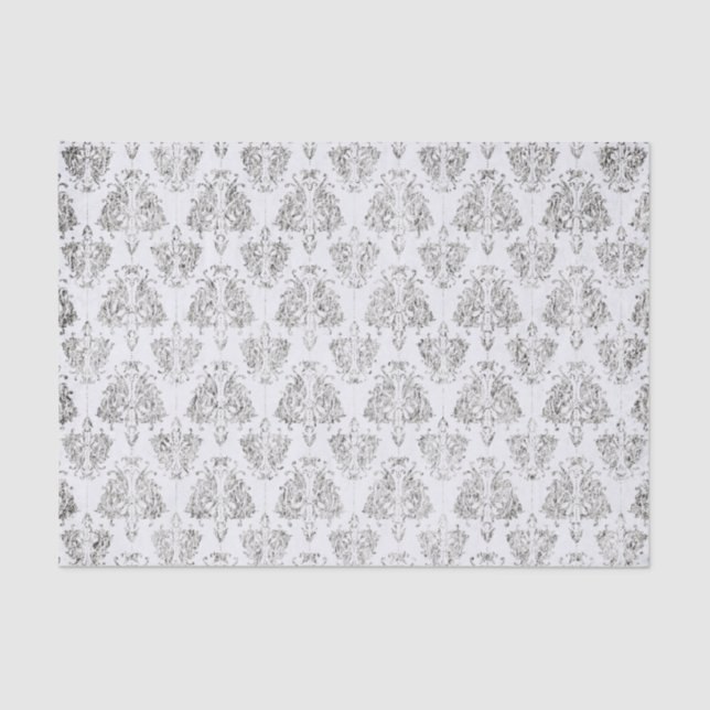 Silver And White Damask Tissue Paper (Front)