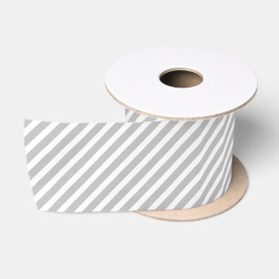 Silver and White Diagonal Christmas Candy Stripes Satin Ribbon