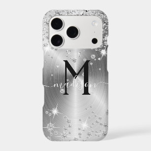 Silver and White Diamonds - Personalized iPhone 17 Pro Case