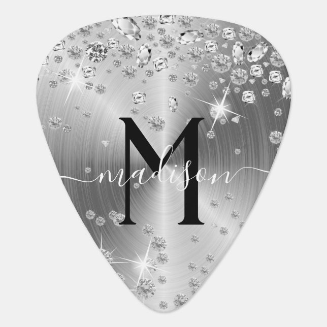 Silver and White Diamonds - Personalized Guitar Pick (Front)