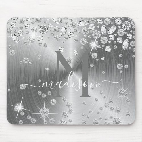Silver and White Diamonds _ Personalized Mouse Pad