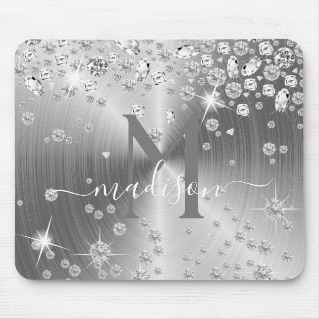 Silver and White Diamonds - Personalized Mouse Pad (Front)
