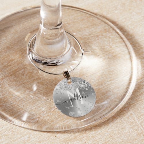 Silver and White Diamonds _ Personalized Wine Charm