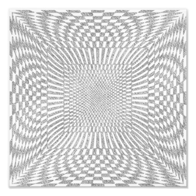 Silver and White Distorted Checkered Pattern Photo Print (Front)