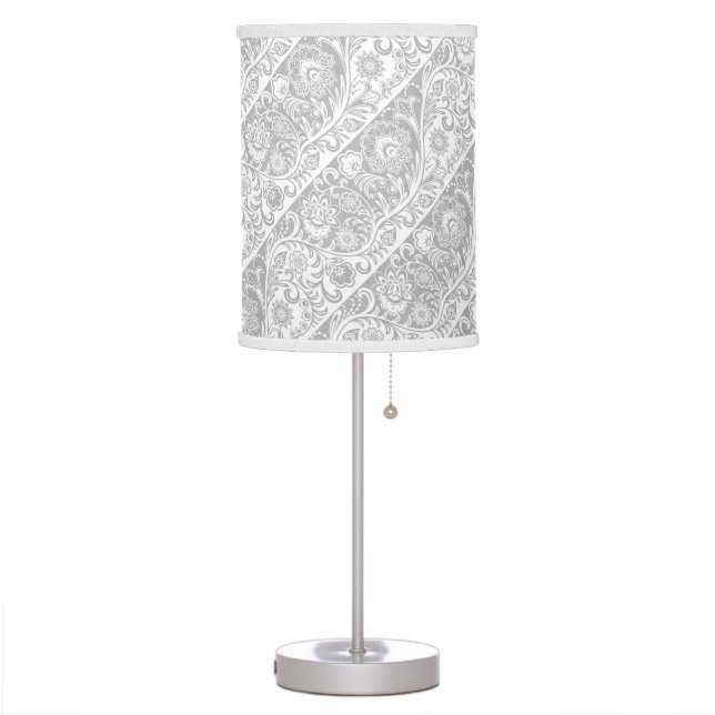 Silver and White Floral Design Lamp Shade (Left)