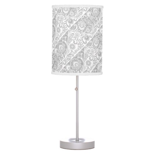 Silver and White Floral Design Lamp Shade (Front)