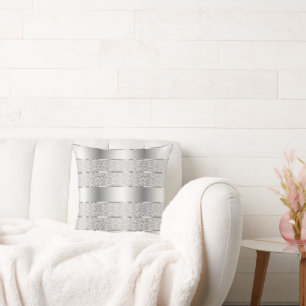 Silver And White Floral Pattern Throw Pillow