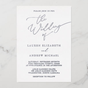 Silver and White Foil Minimalist Wedding Foil Invitation