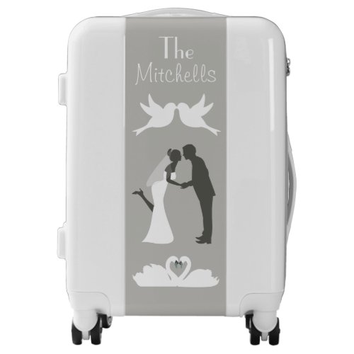 Silver and White Honeymoon Luggage