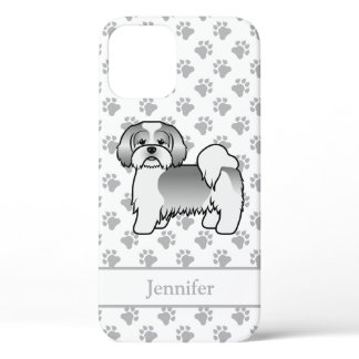 Silver And White Lhasa Apso Cartoon Dog &amp; Name iPhone 12 Case