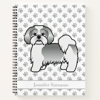 Silver And White Lhasa Apso Cartoon Dog &amp; Name Notebook