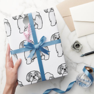 Silver And White Lhasa Apso Cartoon Dog Pattern Wrapping Paper