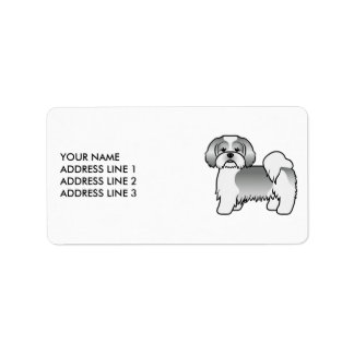 Silver And White Lhasa Apso Cartoon Dog &amp; Text Label