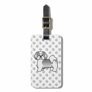 Silver And White Lhasa Apso Cartoon Dog &amp; Text Luggage Tag