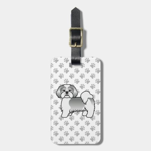 Silver And White Lhasa Apso Cartoon Dog  Text Luggage Tag