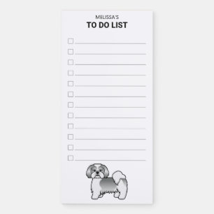 Silver And White Lhasa Apso Cartoon Dog To Do List Magnetic Notepad