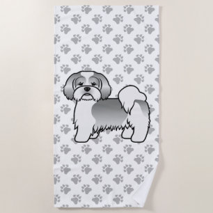 Silver And White Lhasa Apso Cute Cartoon Dog Beach Towel