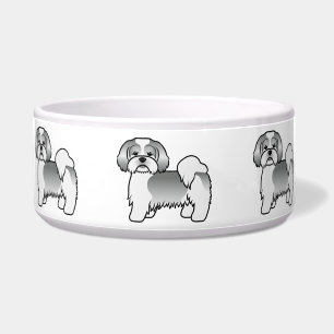 Silver And White Lhasa Apso Cute Cartoon Dog Bowl