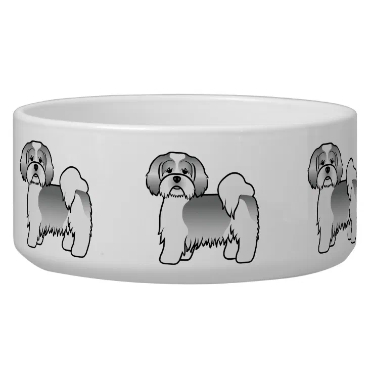 Silver And White Lhasa Apso Cute Cartoon Dog Bowl | Zazzle