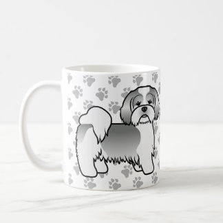 Silver And White Lhasa Apso Cute Cartoon Dog Coffee Mug