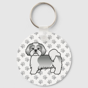 Silver And White Lhasa Apso Cute Cartoon Dog Keychain